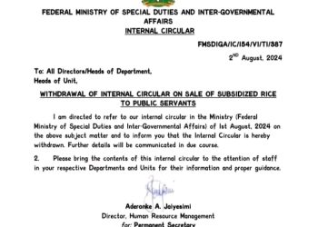 FG Withdraws Sale Of Subsidized Rice To Public Servants