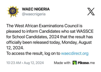 WAEC Releases 2024 Examination Result