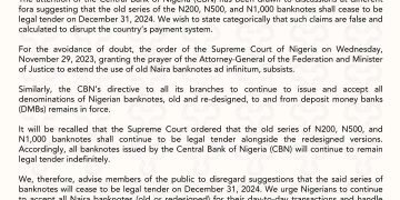 Old Naira Note Still In Circulation -CBN