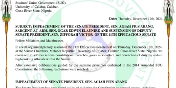 UNICAL SUG Senate Impeaches President, Sargent-At-Arms