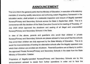 CRiver Govt to shut down unapproved schools